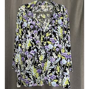 Covington Women’s‎ SZ 24-26 Multicolor Floral V-Neck 3/4 Sleeve Blouse